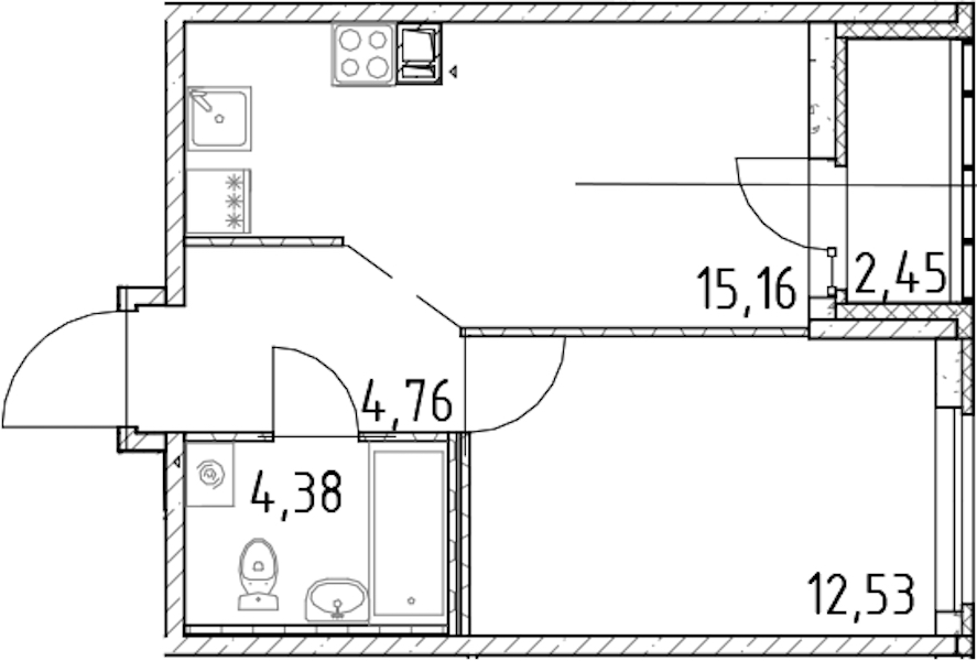 1-комнатная квартира 36.83 м², 14/17 эт., ЖК «Город Первых»